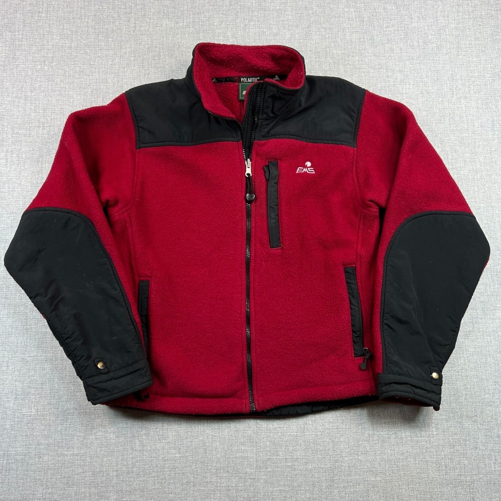 VTG 90s EMS‎ Polartec Fleece Jacket Women's M Red Black Outdoor Hiking Gorpcore